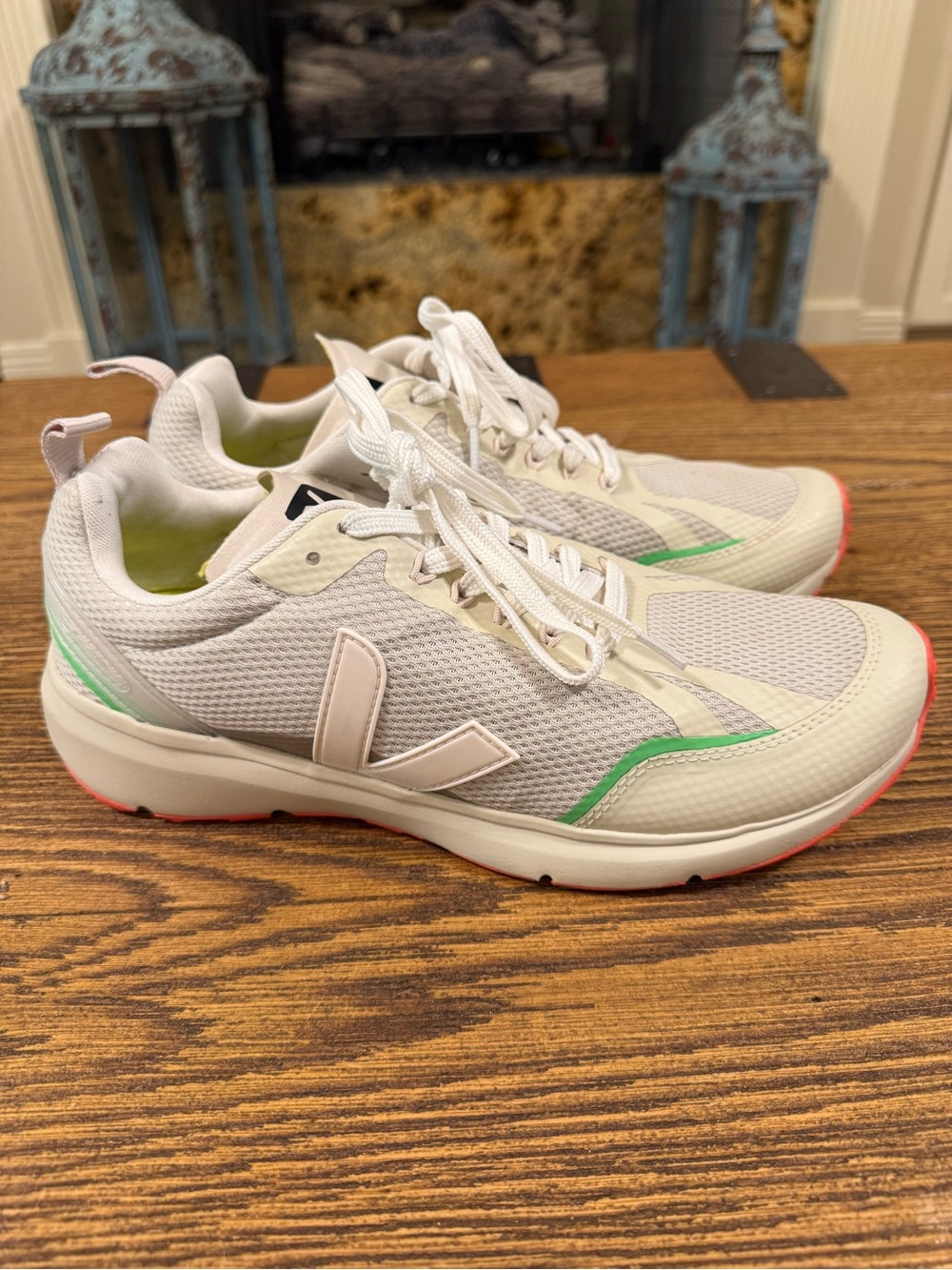 F38 - Veja Women's Condor 2 White Runners with Mint and Coral Accents